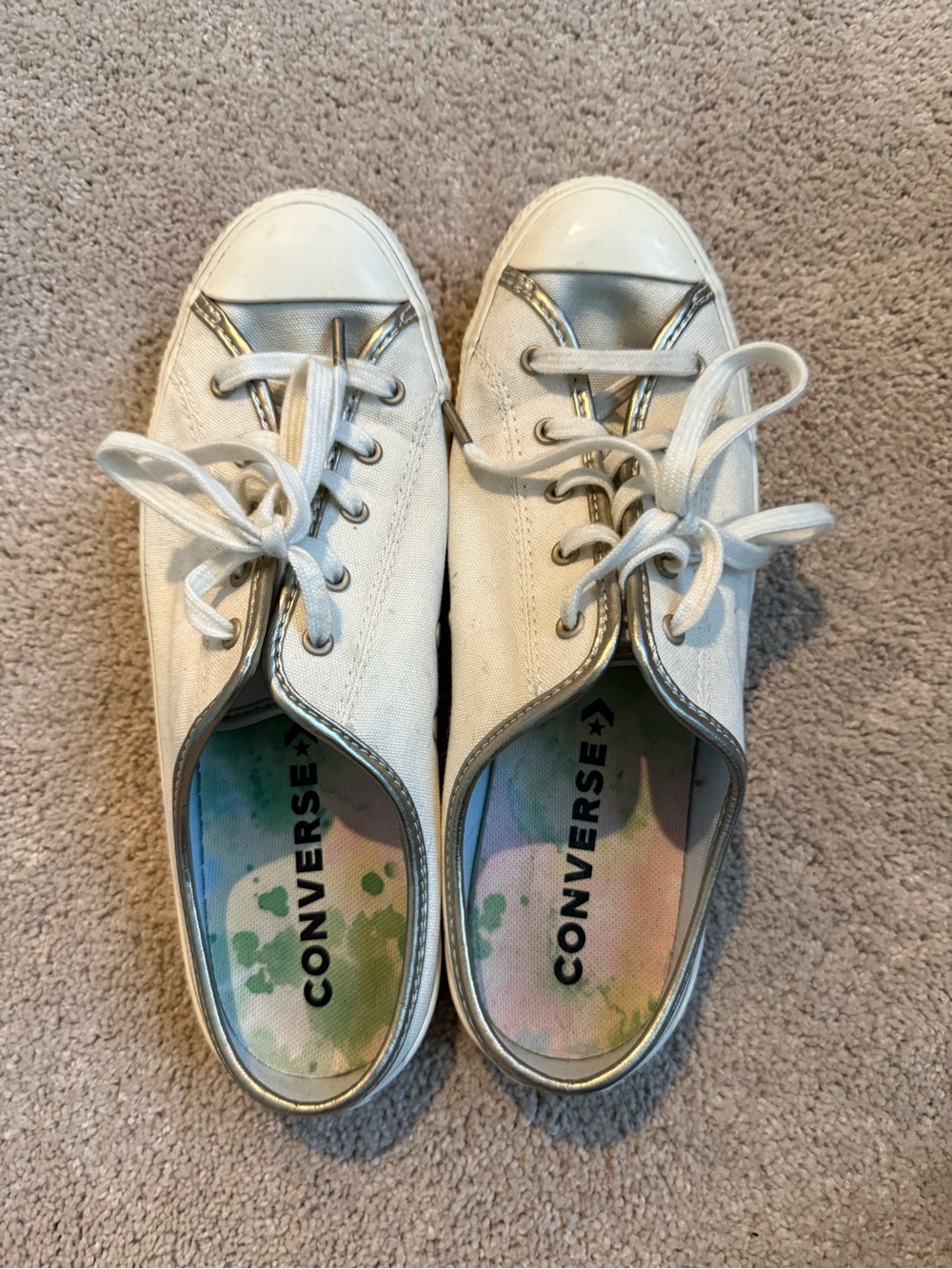 Converse White Canvas Low-Top Sneakers with Silver Trim